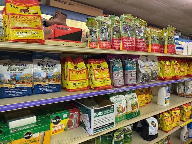 Garden fertilizers on the shelves